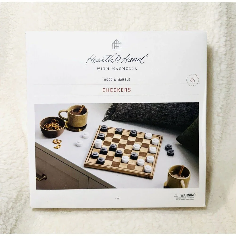Wood & Marble Checkers Board Game Hearth & Hand with Magnolia Marble Pieces - Picture 4 of 4